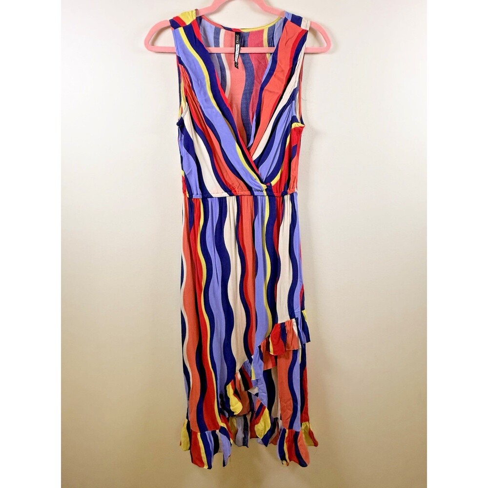 Plenty by Tracy Reese Striped Wrap V-Neck Sleeveless Midi Ruffle Dress XS